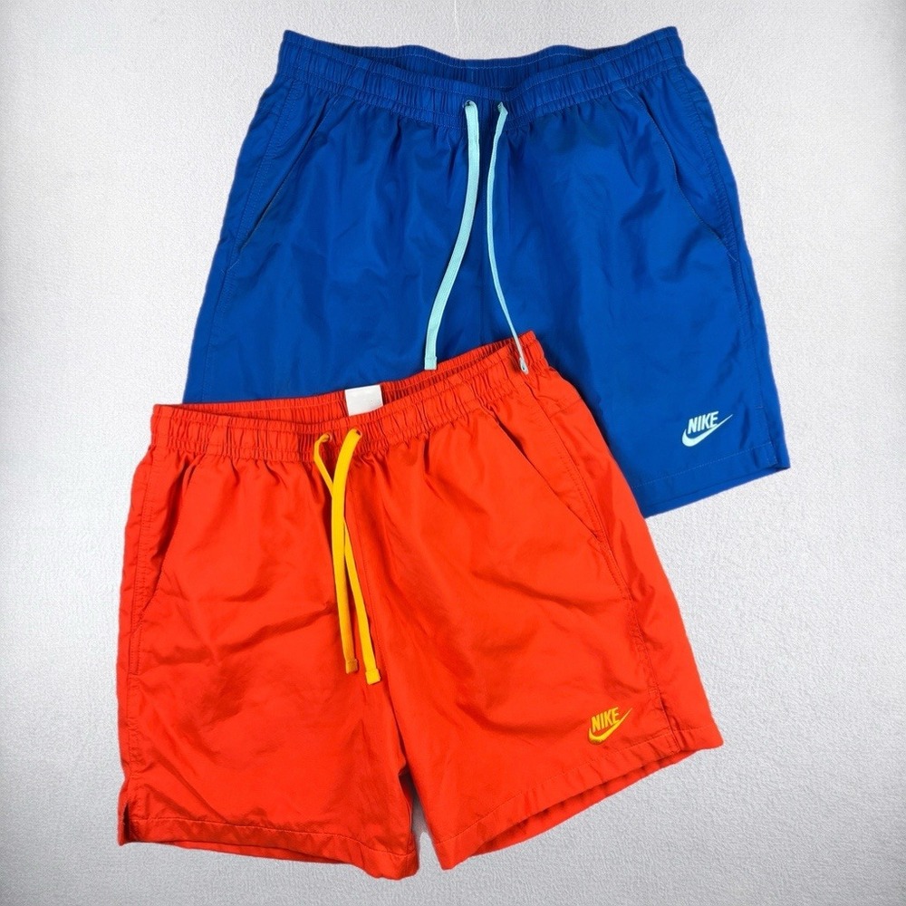 Nike Swim Shorts Mens Medium Blue Orange Lot of 2 Mesh Lined Athletic Trunks